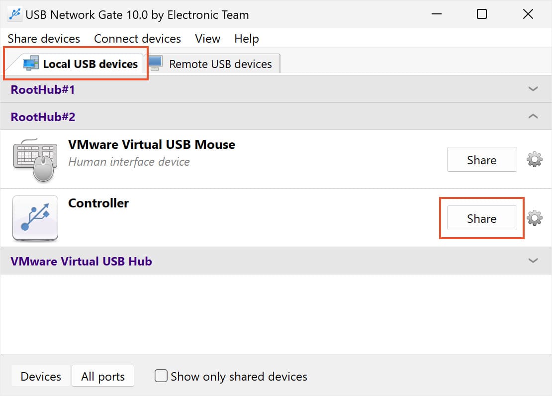  Fare clic sulla scheda Dispositivi USB locali